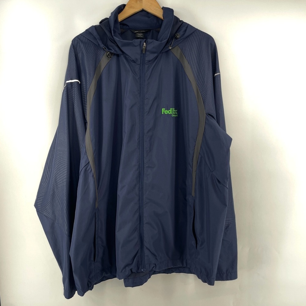 FedEx Ground Windbreaker XXL Hood Lightweight Navy Blue Zip Pockets 2XL